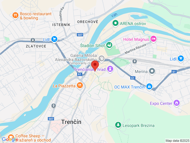 Google map: Mierové námestie 1, Trenčín